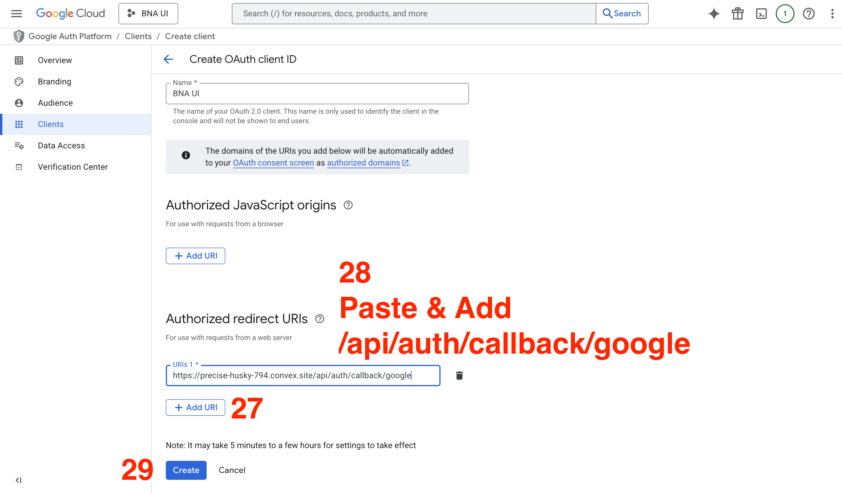Configuring Authorized redirect URIs